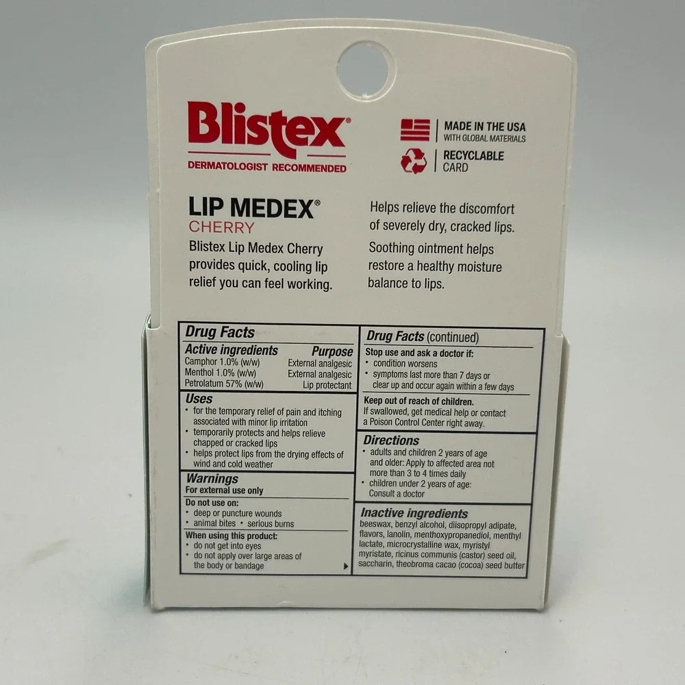 New Blistex Cherry Lip Medex 2 Count 0.35 oz Advanced Hydration Medicated Tube